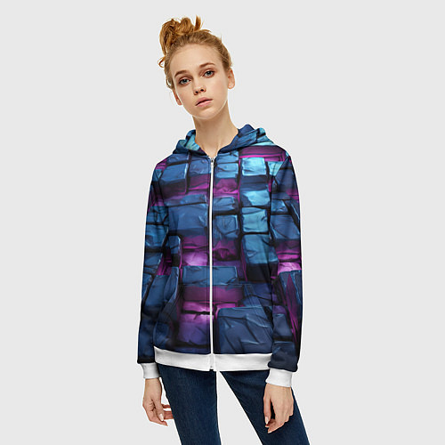 Женская толстовка на молнии Неоновые плитки объемные / 3D-Белый – фото 3