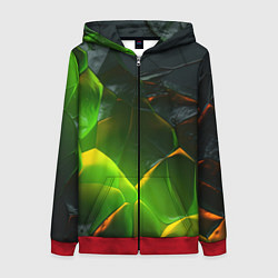 Толстовка на молнии женская Зеленая абстрактная неоновая текстура, цвет: 3D-красный