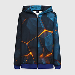 Толстовка на молнии женская Разлом плит с оранжевым свечением, цвет: 3D-синий