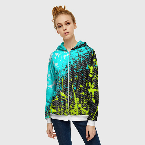Женская толстовка на молнии Брызги красок с геометрией / 3D-Белый – фото 3