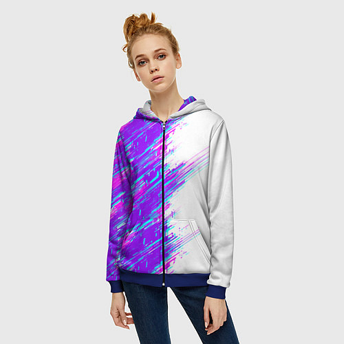 Женская толстовка на молнии Neon glitch / 3D-Синий – фото 3