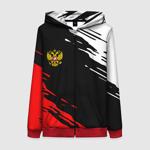 Женская толстовка на молнии Герб РФ краски текстура абстрактные / 3D-Красный – фото 1