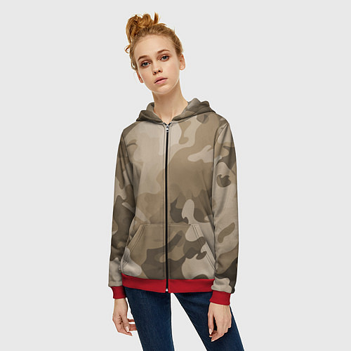 Женская толстовка на молнии Камуфляж сепия / 3D-Красный – фото 3