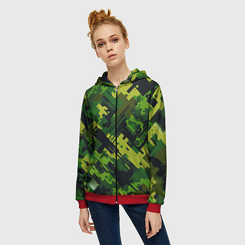 Женская толстовка на молнии Camouflage - pattern ai art / 3D-Красный – фото 3