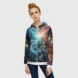 Толстовка на молнии женская Рождение новой планеты - неоновое свечение, цвет: 3D-белый — фото 2