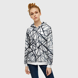 Толстовка на молнии женская Чёрные хаотичные линии на белом фоне, цвет: 3D-белый — фото 2