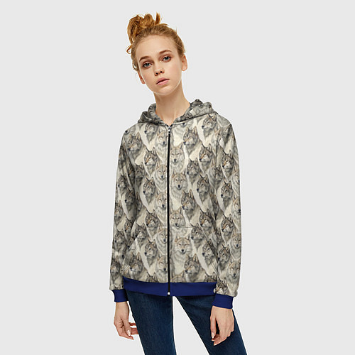 Женская толстовка на молнии Паттерн лесного волка / 3D-Синий – фото 3