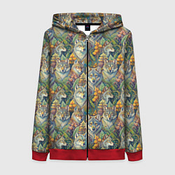 Толстовка на молнии женская Волки паттерн, цвет: 3D-красный