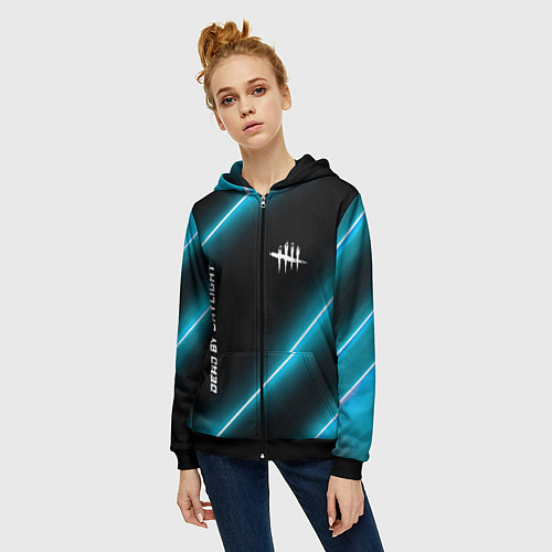 Женская толстовка на молнии Dead by Daylight неоновые лампы / 3D-Черный – фото 3