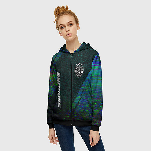 Женская толстовка на молнии Sporting glitch blue / 3D-Черный – фото 3