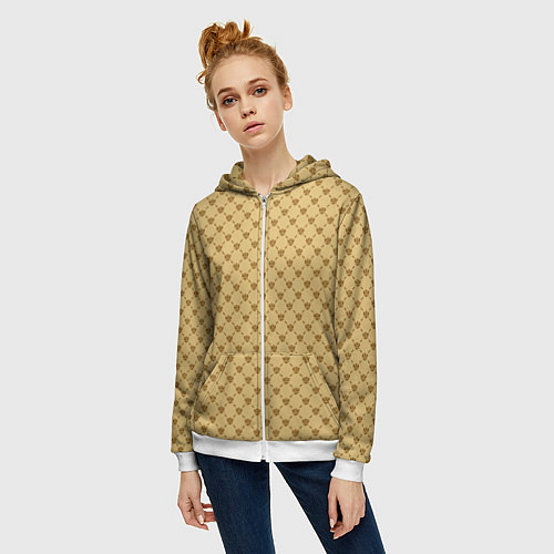 Женская толстовка на молнии Паттерн орлы бежевый luxury / 3D-Белый – фото 3