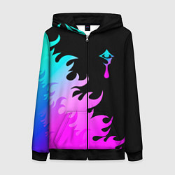 Толстовка на молнии женская Hellsing неоновый огонь, цвет: 3D-черный