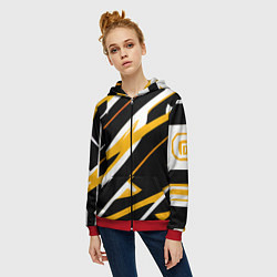Толстовка на молнии женская Жёлто-белые полосы и чёрный фон, цвет: 3D-красный — фото 2