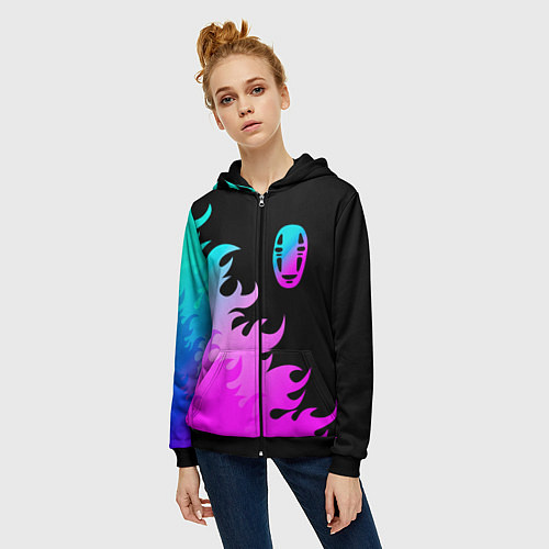 Женская толстовка на молнии Spirited Away неоновый огонь / 3D-Черный – фото 3