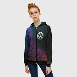 Толстовка на молнии женская Volkswagen neon hexagon, цвет: 3D-черный — фото 2