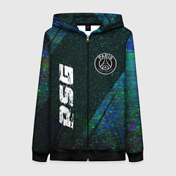 Толстовка на молнии женская PSG glitch blue, цвет: 3D-черный