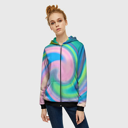 Женская толстовка на молнии Абстракция спиральная / 3D-Черный – фото 3
