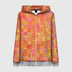 Толстовка на молнии женская Россыпь оранжевых квадратов, цвет: 3D-меланж