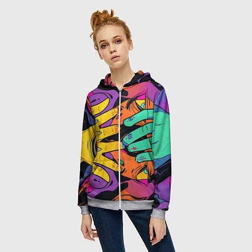 Женская толстовка на молнии Психоделические руки / 3D-Меланж – фото 3