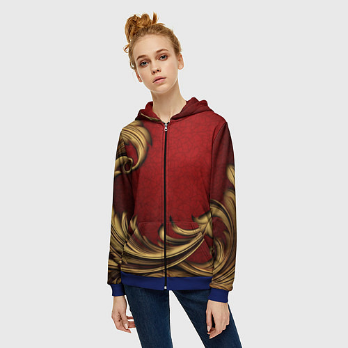 Женская толстовка на молнии Классический золотой узор на красном бархате / 3D-Синий – фото 3