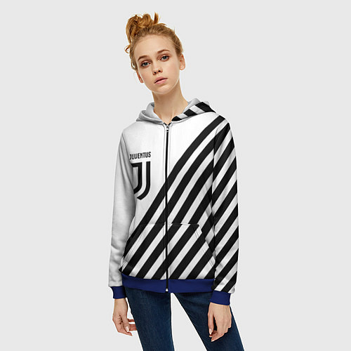 Женская толстовка на молнии Ювентус полосы / 3D-Синий – фото 3