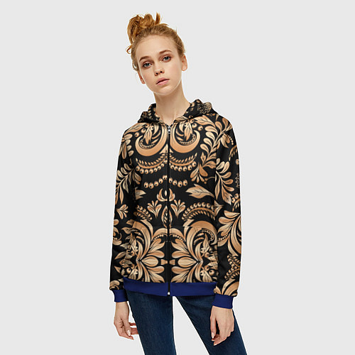 Женская толстовка на молнии Славянский этнический узор / 3D-Синий – фото 3