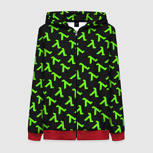 Женская толстовка на молнии Half life green logo / 3D-Красный – фото 1