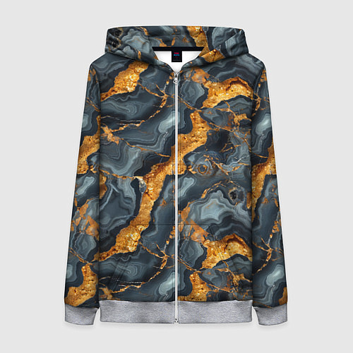 Женская толстовка на молнии Золотой мрамор / 3D-Меланж – фото 1