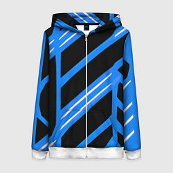 Толстовка на молнии женская Black and white stripes on a blue background, цвет: 3D-белый