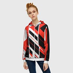 Толстовка на молнии женская Black and red stripes on a white background, цвет: 3D-белый — фото 2