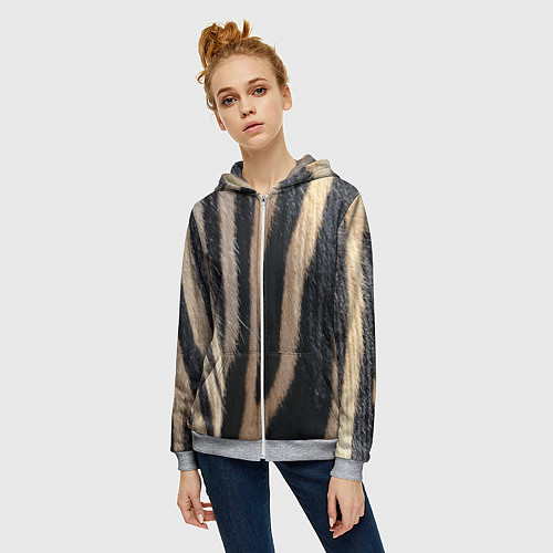 Женская толстовка на молнии Мех зебры / 3D-Меланж – фото 3