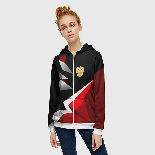 Женская толстовка на молнии Russia uniform - красный и черный / 3D-Белый – фото 3