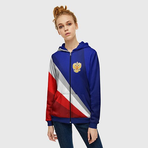 Женская толстовка на молнии Россия - униформа федерации / 3D-Синий – фото 3
