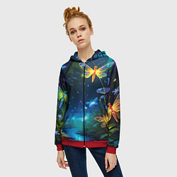 Толстовка на молнии женская Сказочный лес - бабочки, цвет: 3D-красный — фото 2