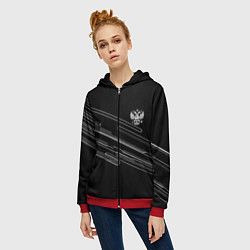 Толстовка на молнии женская Герб РФ полосы геометрия, цвет: 3D-красный — фото 2