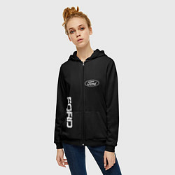 Толстовка на молнии женская Ford logo white steel, цвет: 3D-черный — фото 2