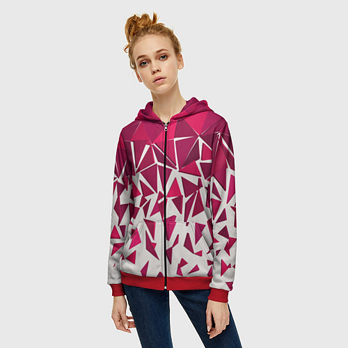 Женская толстовка на молнии Яркий абстрактный узор для спорта / 3D-Красный – фото 3