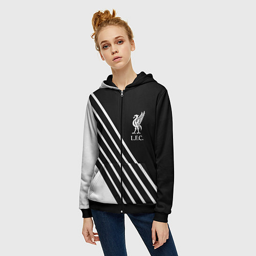 Женская толстовка на молнии Liverpool sport fc geometry / 3D-Черный – фото 3