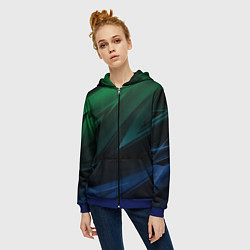 Толстовка на молнии женская Зелено-синие абстрактные объемные полосы, цвет: 3D-синий — фото 2