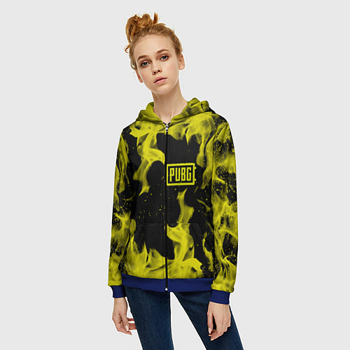 Женская толстовка на молнии PUBG жёлтый огонь / 3D-Синий – фото 3