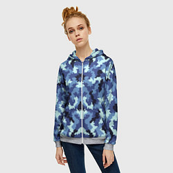 Толстовка на молнии женская Камуфляжный синий стиль, цвет: 3D-меланж — фото 2