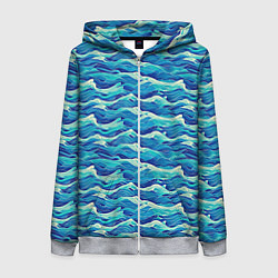Толстовка на молнии женская Абстрактный волнистый узор в синих тонах, цвет: 3D-меланж