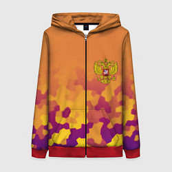 Толстовка на молнии женская Герб РФ текстура камуфляж, цвет: 3D-красный