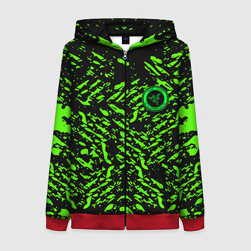 Женская толстовка на молнии Razer краски зелёные / 3D-Красный – фото 1