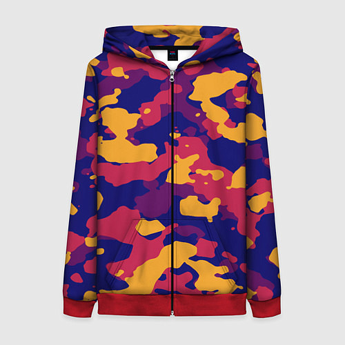 Женская толстовка на молнии Камуфляж армейский / 3D-Красный – фото 1