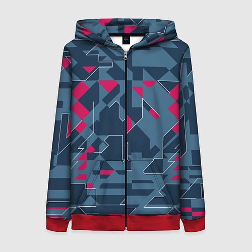 Женская толстовка на молнии Геометрическая математика узора / 3D-Красный – фото 1