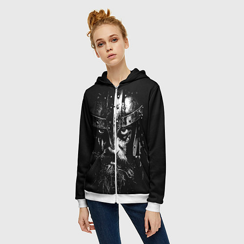 Женская толстовка на молнии Суровый викинг в железном шлеме / 3D-Белый – фото 3