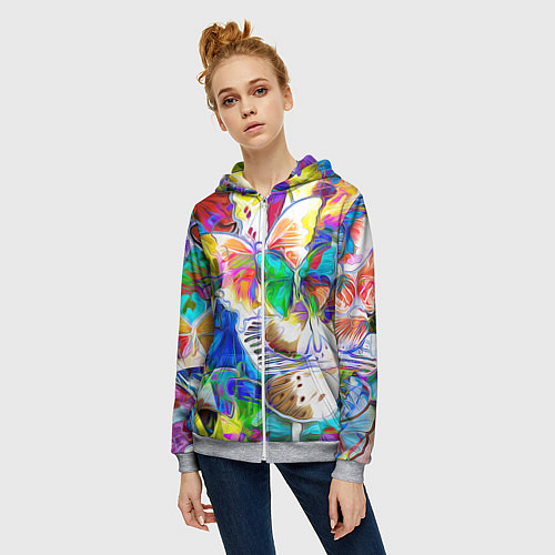 Женская толстовка на молнии Живописные бабочки / 3D-Меланж – фото 3