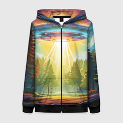 Толстовка на молнии женская UFO In The Forest, цвет: 3D-черный