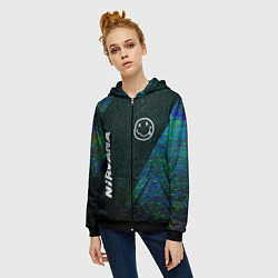 Толстовка на молнии женская Nirvana glitch blue, цвет: 3D-черный — фото 2